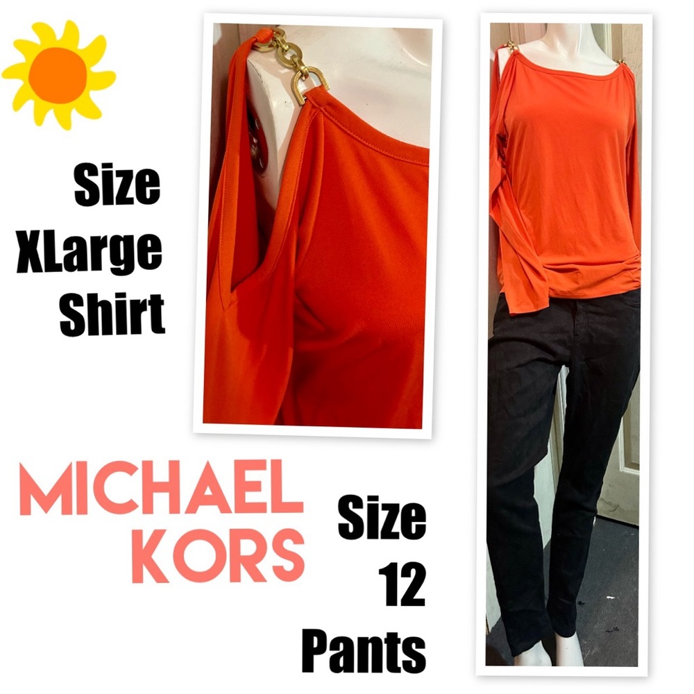 Michael Kors Vibrant Orange Top and Classic Black Pants